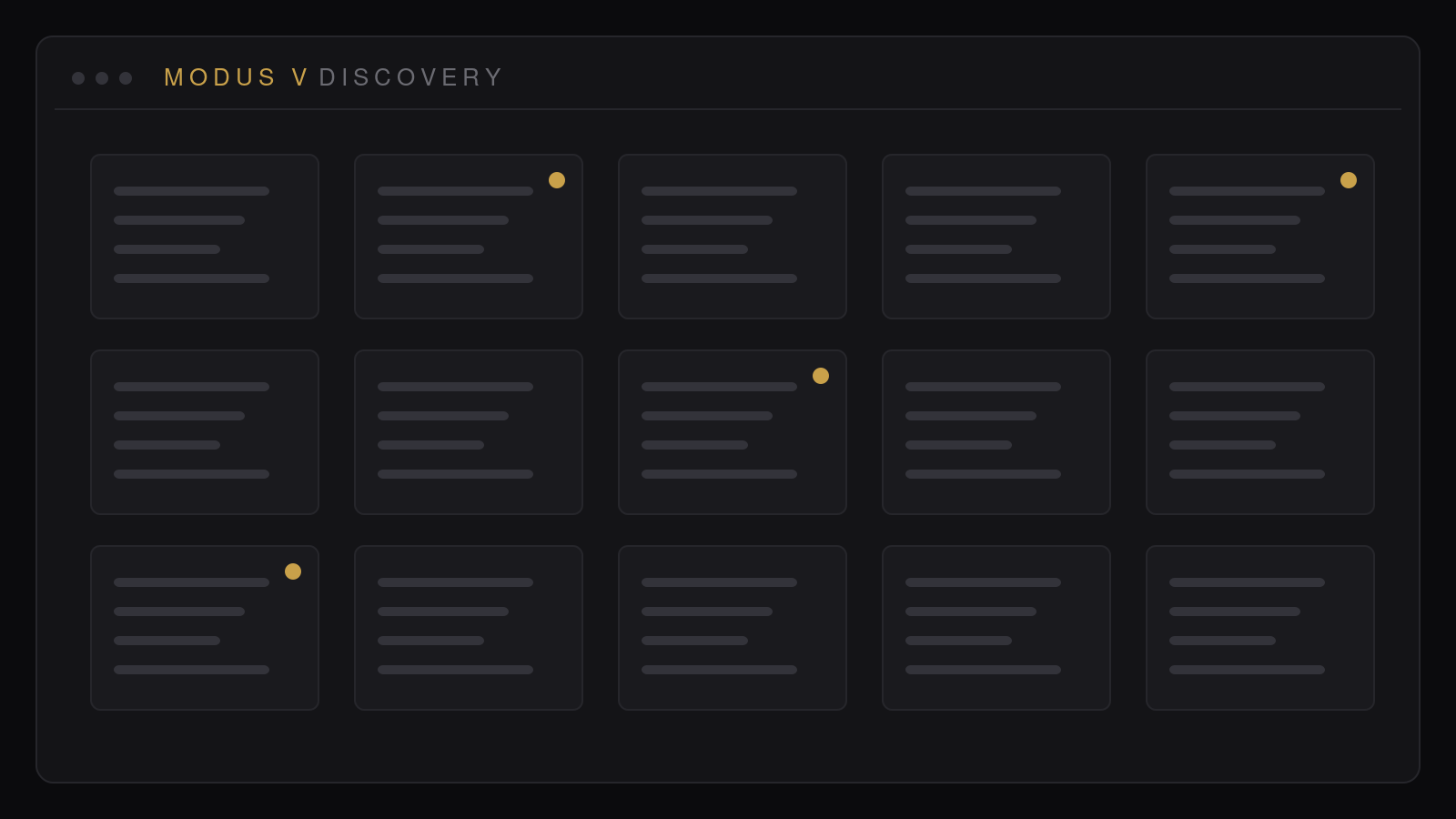 Modus V Discovery view — every document in the case file ingested, ranked by probative value, and made searchable